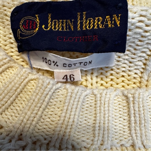 John Horan Vintage Men’s Butter Yellow Cable Knit 100% Cotton Sweater Sz XL - Picture 3 of 7